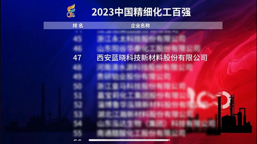 熱烈祝賀藍(lán)曉科技連續(xù)六年躋身“中國(guó)精細(xì)化工百?gòu)?qiáng)”