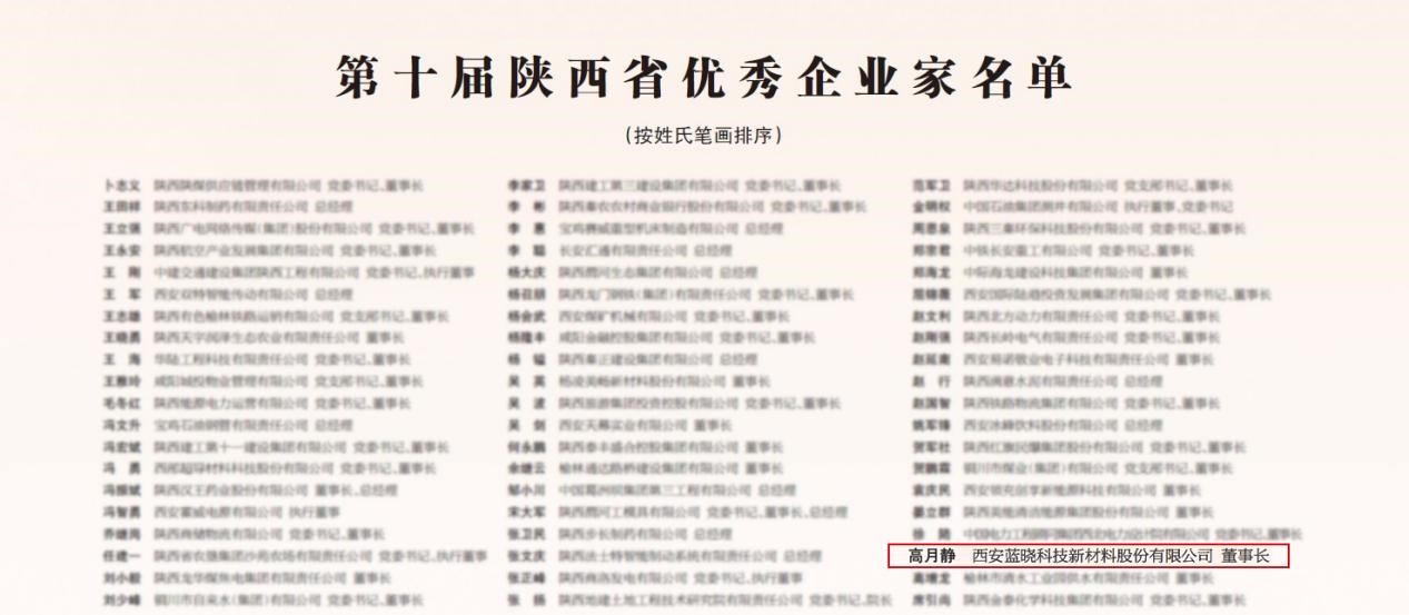 藍曉科技入選“陜西省民營企業50強”，董事長高月靜獲評“陜西省優秀企業家”